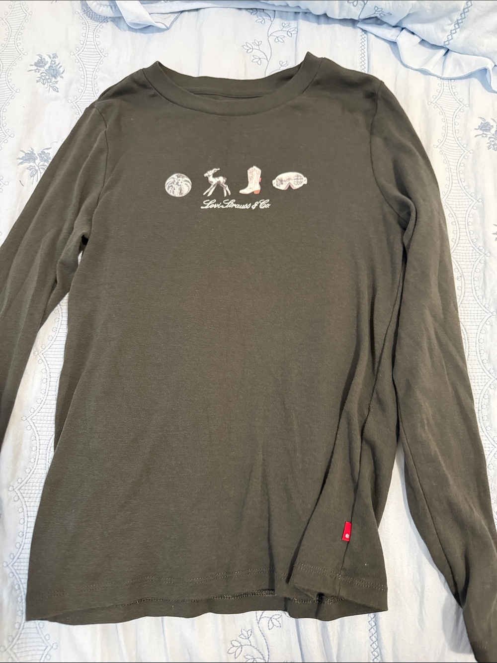 Levi's Kids Olive Green Long Sleeve Tee with Mini Icons